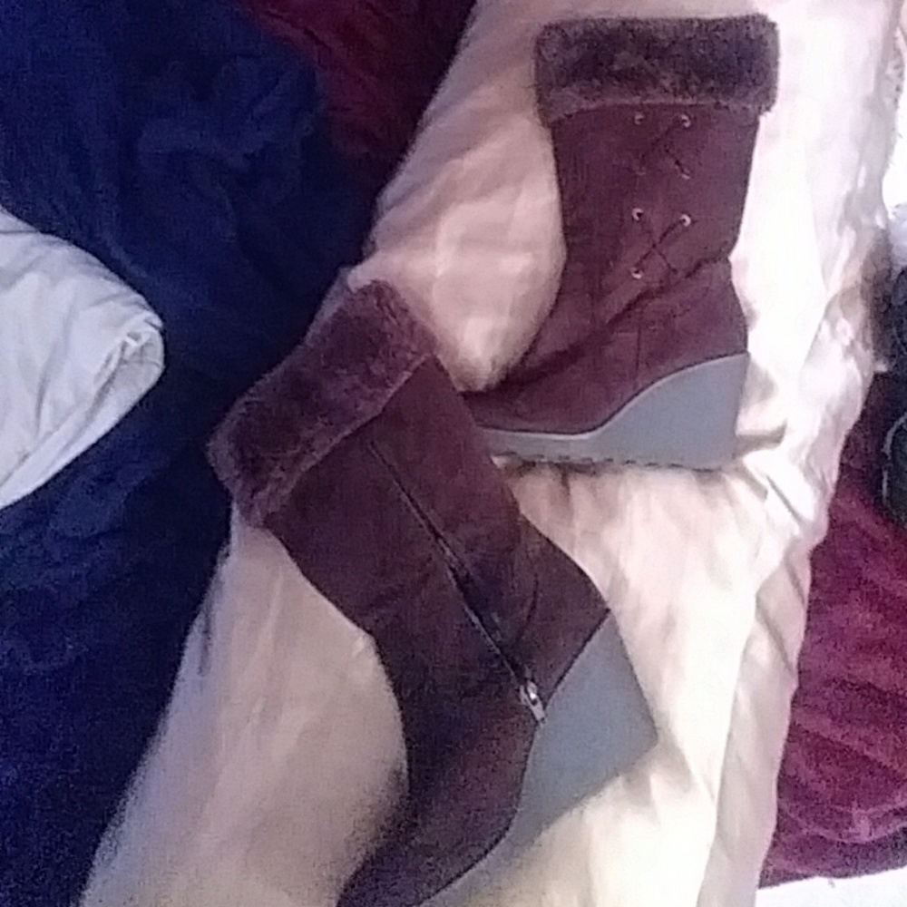 Cute brown tall brown leather wedge boots